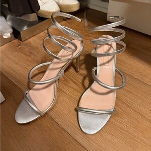 Avec Les Filles Silver Strappy Heels